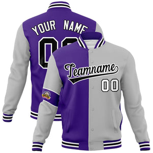 Custom Purple Gray-Black Letterman Two Tone Full-Snap Split Fashion Jacket