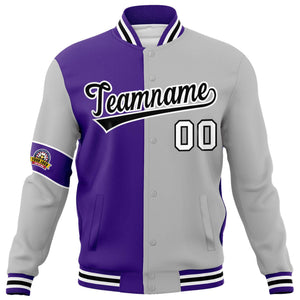 Custom Purple Gray-Black Letterman Two Tone Full-Snap Split Fashion Jacket