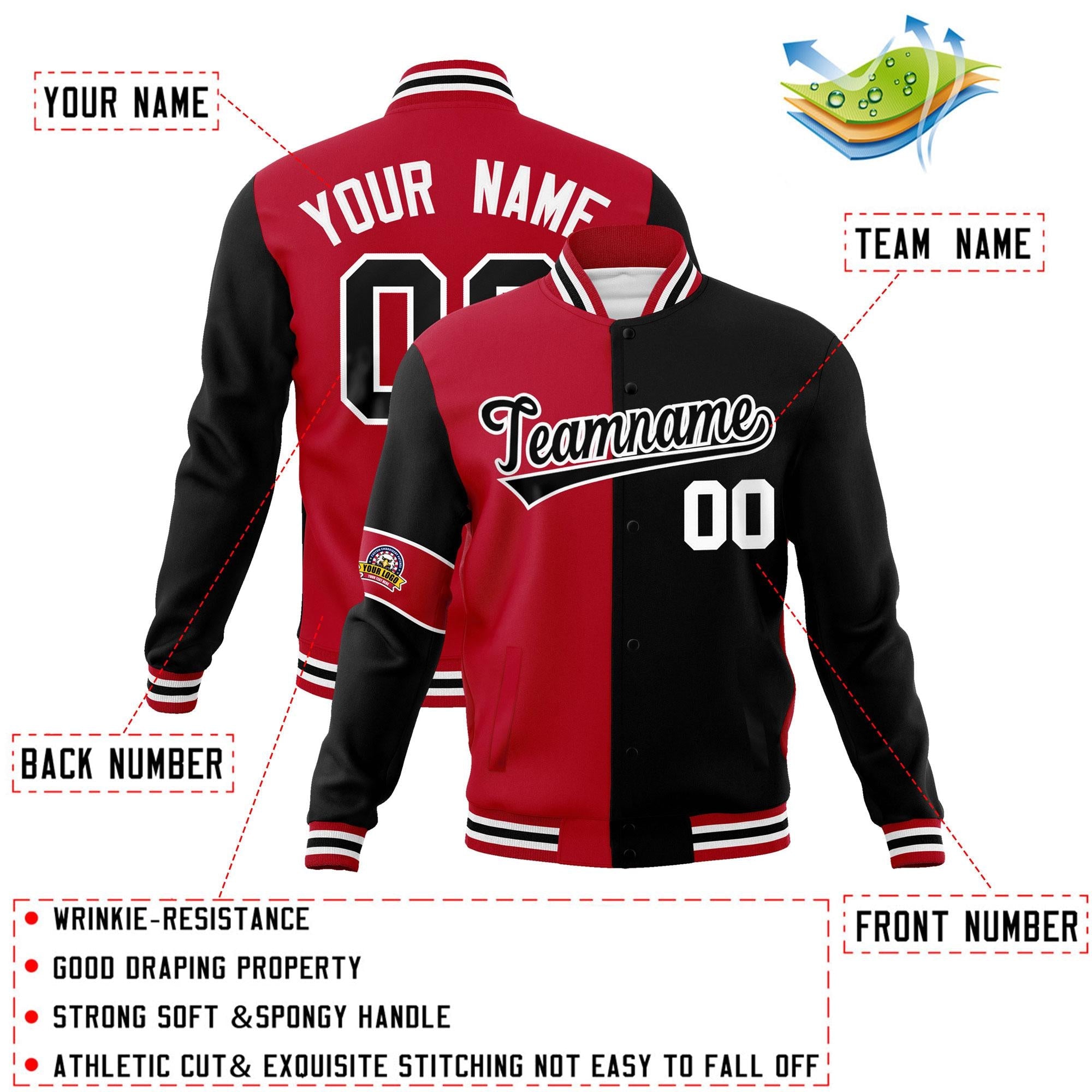 Custom Red Black-White Letterman Two Tone Full-Snap Split Fashion Jacket