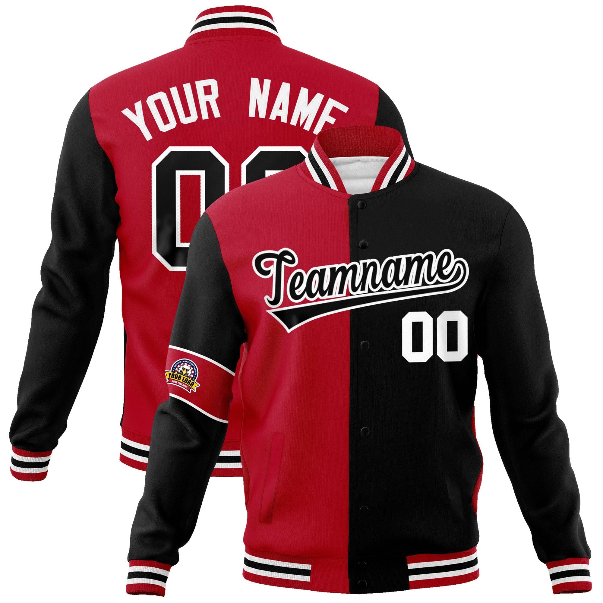 Custom Red Black-White Letterman Two Tone Full-Snap Split Fashion Jacket