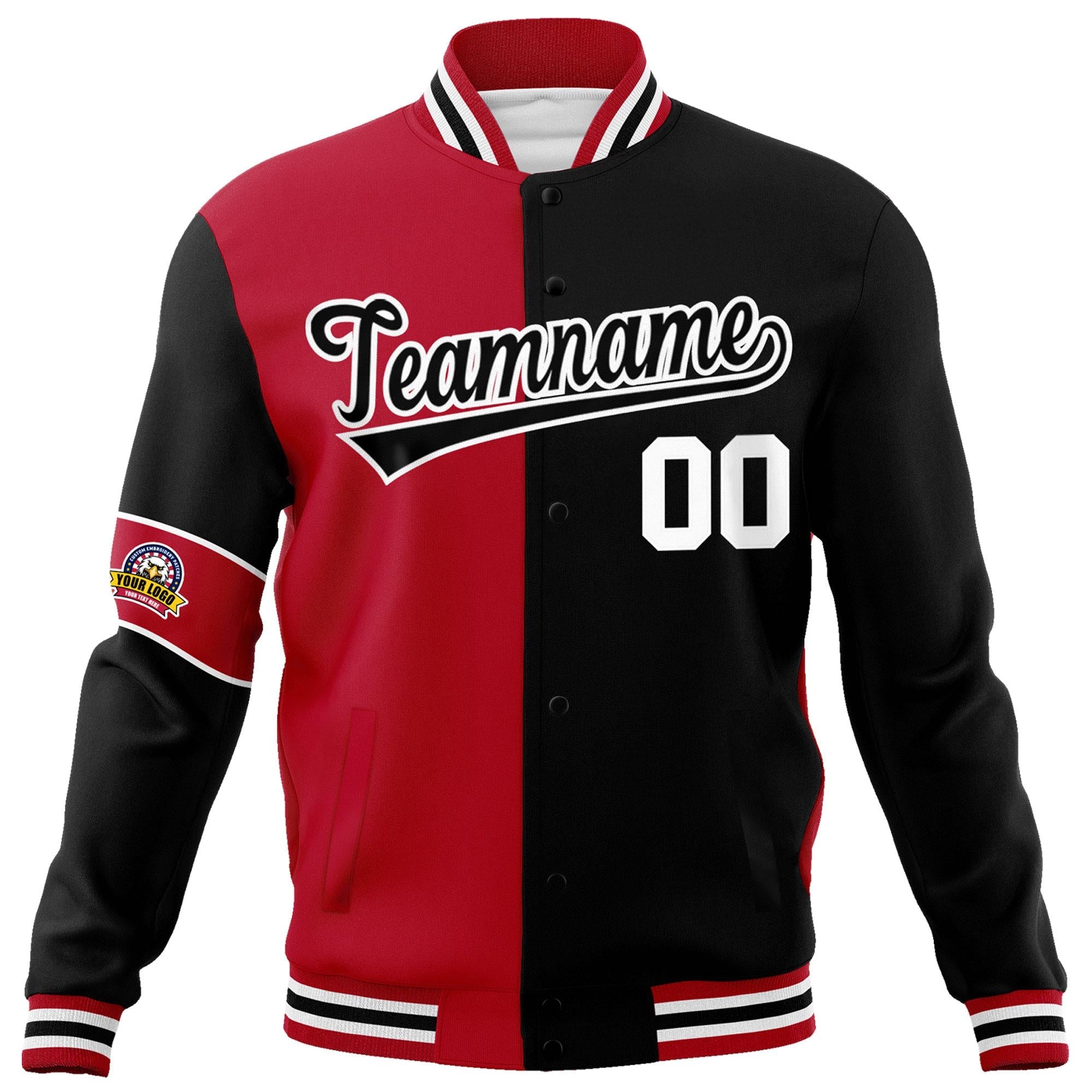 Custom Red Black-White Letterman Two Tone Full-Snap Split Fashion Jacket