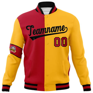 Custom Red Gold-Black Letterman Two Tone Full-Snap Split Fashion Jacket