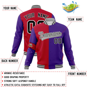 Custom Red Purple-Gray Letterman Two Tone Full-Snap Split Fashion Jacket