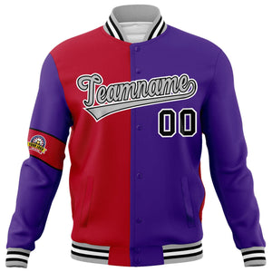 Custom Red Purple-Gray Letterman Two Tone Full-Snap Split Fashion Jacket