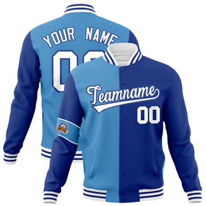 Custom Blue Royal-White Letterman Two Tone Full-Snap Split Fashion Jacket