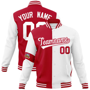 Custom Red White Letterman Two Tone Full-Snap Split Fashion Jacket