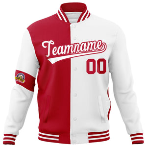 Custom Red White Letterman Two Tone Full-Snap Split Fashion Jacket