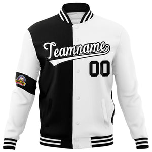 Custom Black White Letterman Two Tone Full-Snap Split Fashion Jacket