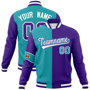 Custom Aqua Purple-White Letterman Two Tone Full-Snap Split Fashion Jacket