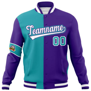 Custom Aqua Purple-White Letterman Two Tone Full-Snap Split Fashion Jacket