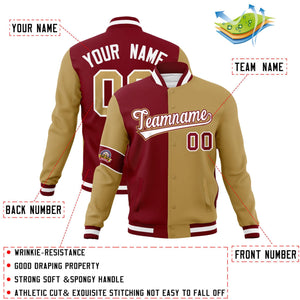 Custom Crimson Old Gold-White Letterman Two Tone Full-Snap Split Fashion Jacket