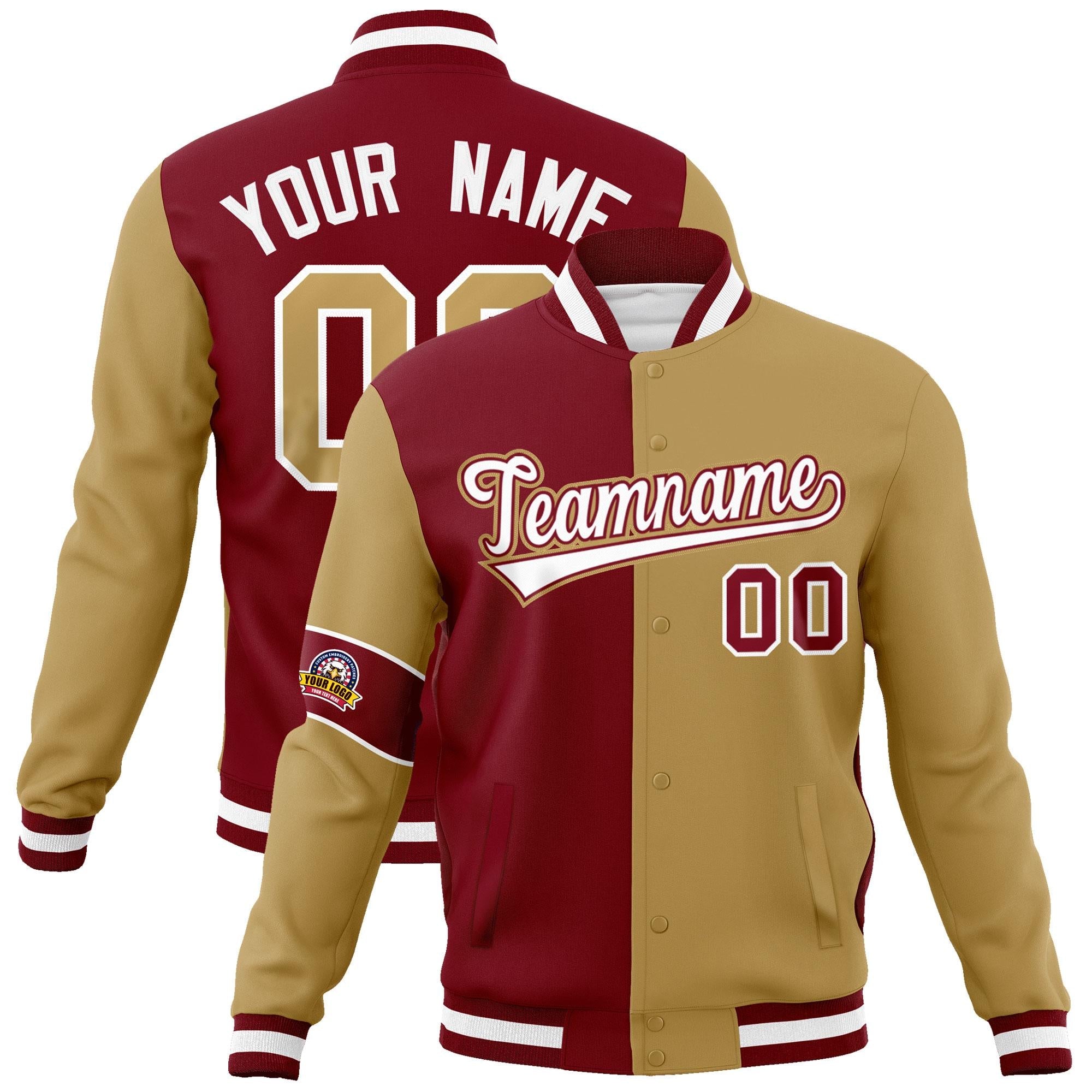 Custom Crimson Old Gold-White Letterman Two Tone Full-Snap Split Fashion Jacket