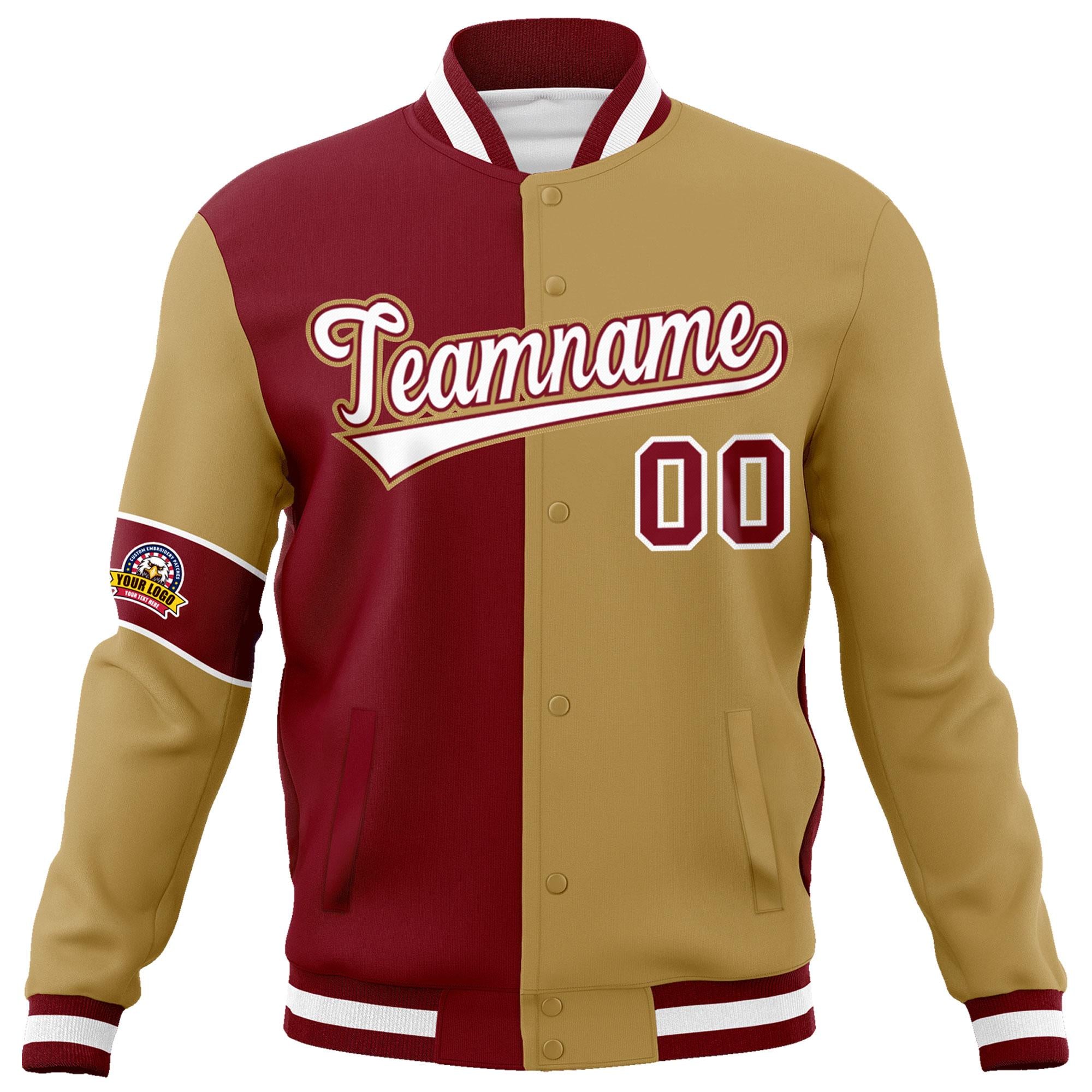 Custom Crimson Old Gold-White Letterman Two Tone Full-Snap Split Fashion Jacket