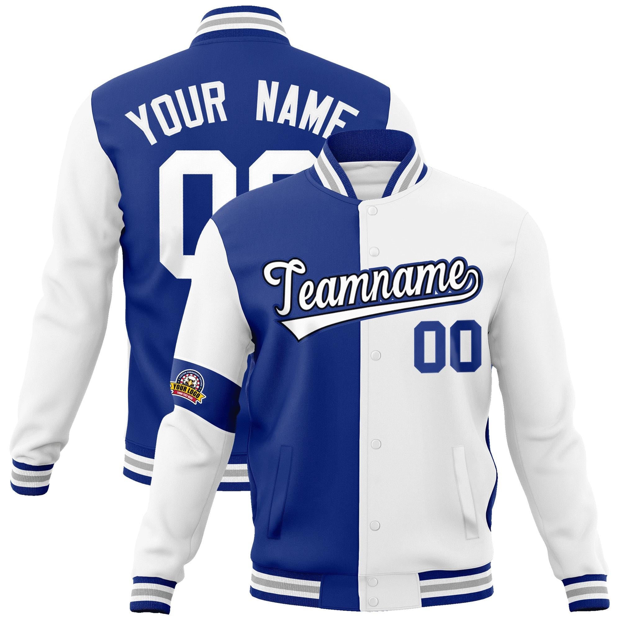 Custom Royal White Letterman Two Tone Full-Snap Split Fashion Jacket