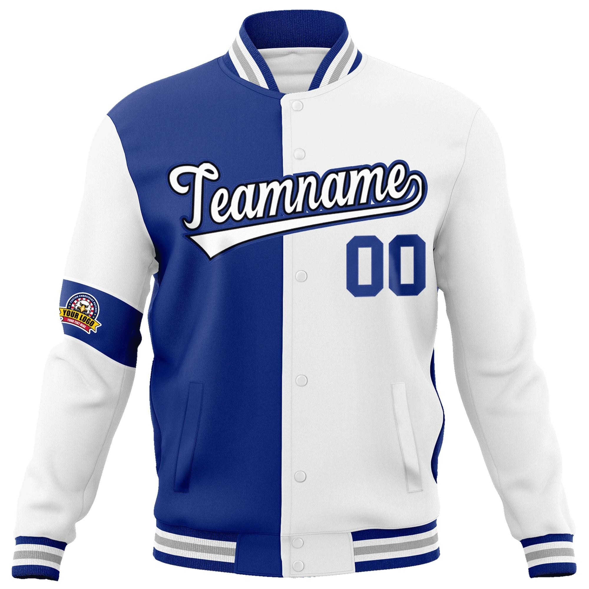 Custom Royal White Letterman Two Tone Full-Snap Split Fashion Jacket