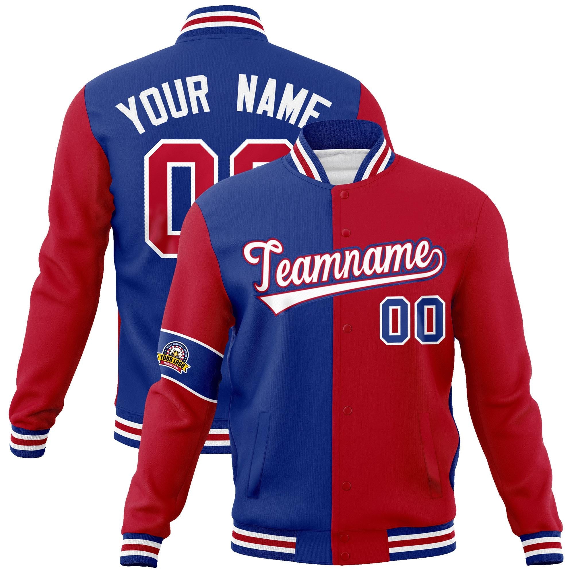 Custom Royal Red-White Letterman Two Tone Full-Snap Split Fashion Jacket