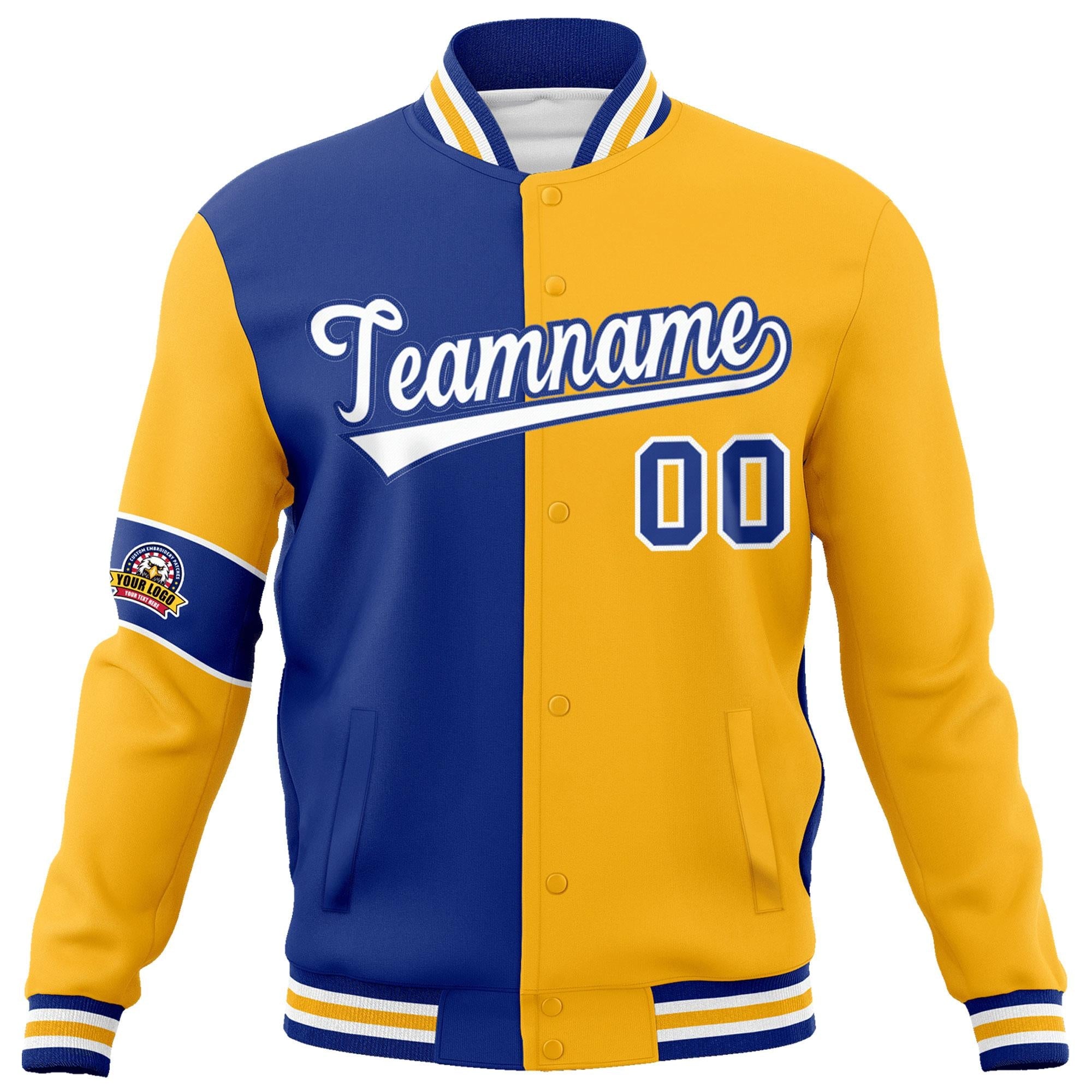 Custom Royal Gold-White Letterman Two Tone Full-Snap Split Fashion Jacket