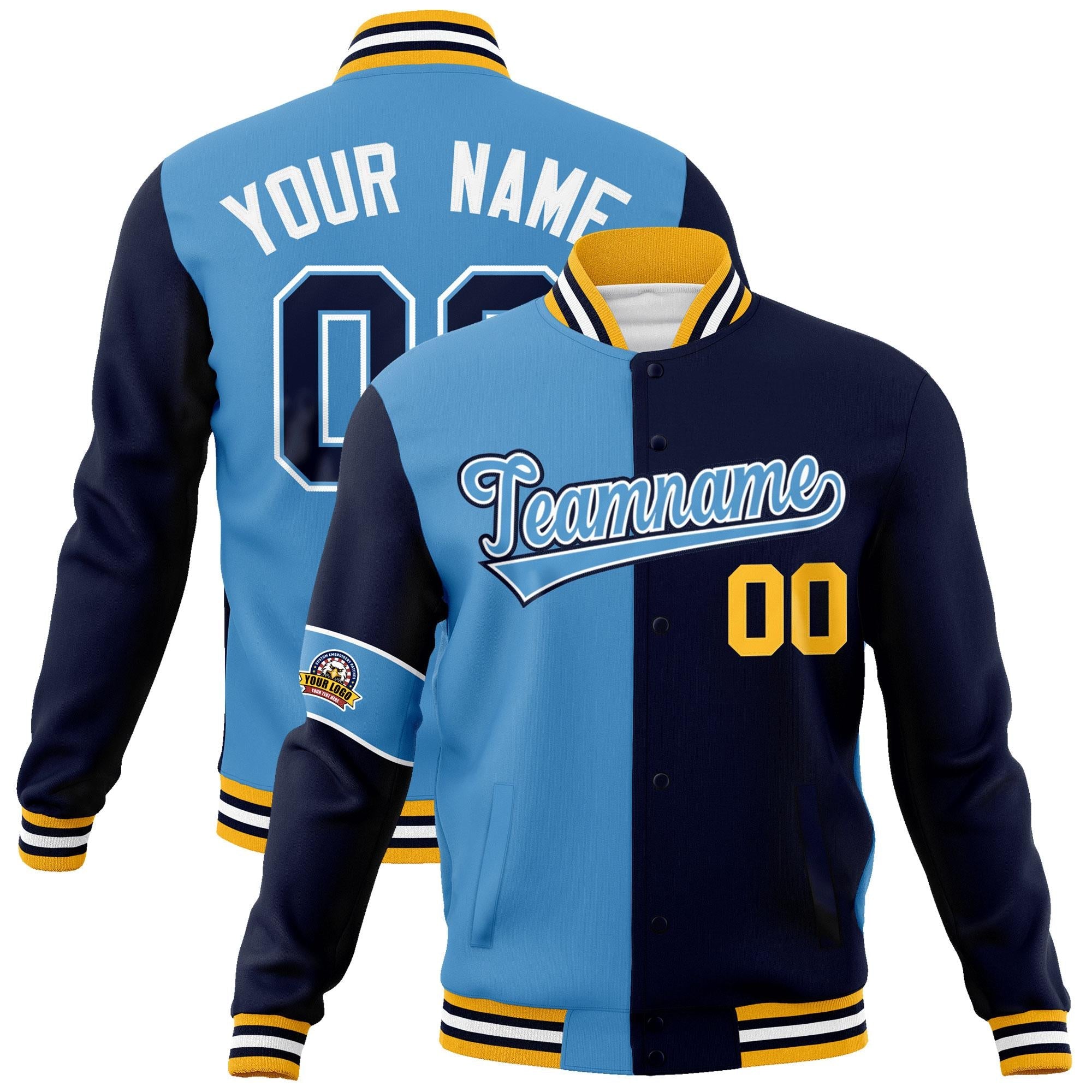 Custom Blue Navy Letterman Two Tone Full-Snap Split Fashion Jacket