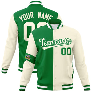 Custom Kelly Green Cream Letterman Two Tone Full-Snap Split Fashion Jacket