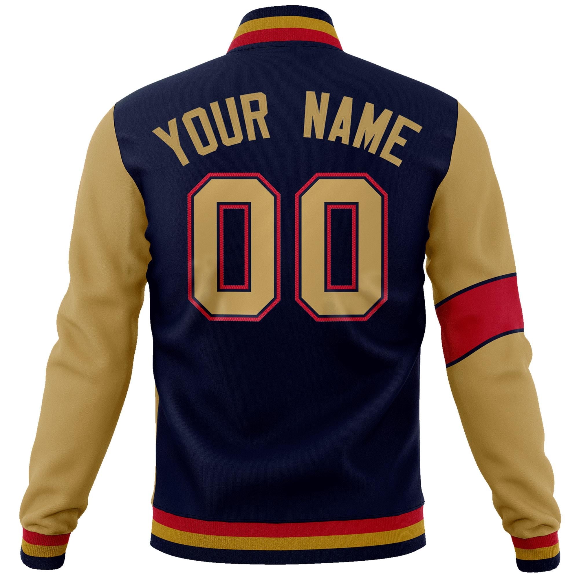 Custom Navy Old Gold-White Letterman Two Tone Full-Snap Split Fashion Jacket