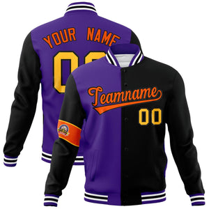 Custom Purple Black-Orange Letterman Two Tone Full-Snap Split Fashion Jacket