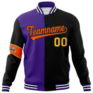 Custom Purple Black-Orange Letterman Two Tone Full-Snap Split Fashion Jacket