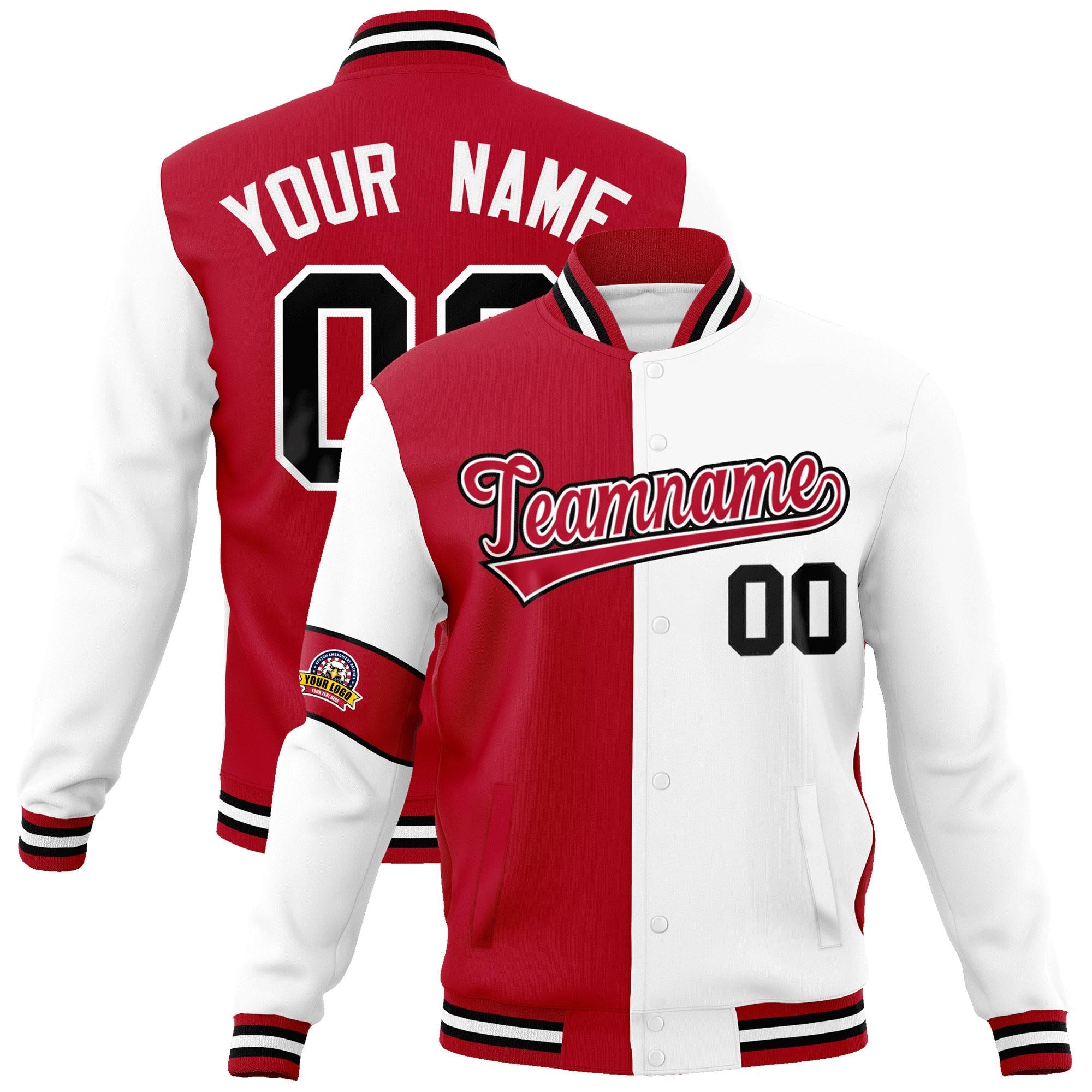 Custom Red White-Black Letterman Two Tone Full-Snap Split Fashion Jacket