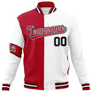 Custom Red White-Black Letterman Two Tone Full-Snap Split Fashion Jacket