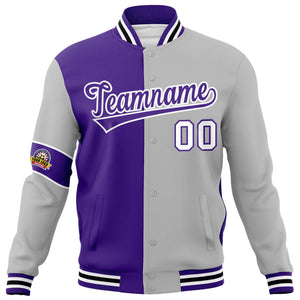 Custom Purple Gray-White Letterman Two Tone Full-Snap Split Fashion Jacket