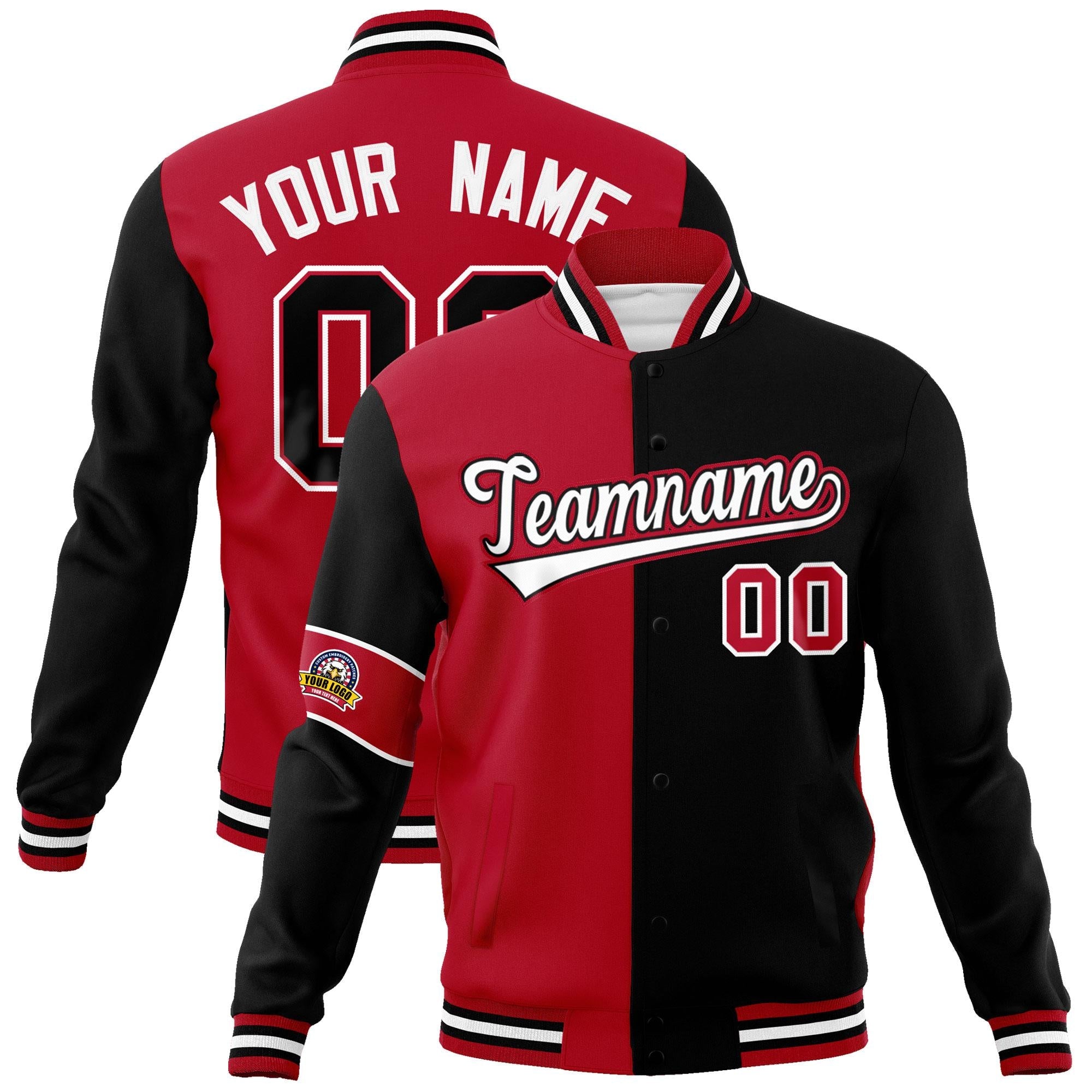 Custom Red Black-White Letterman Two Tone Full-Snap Split Fashion Jacket