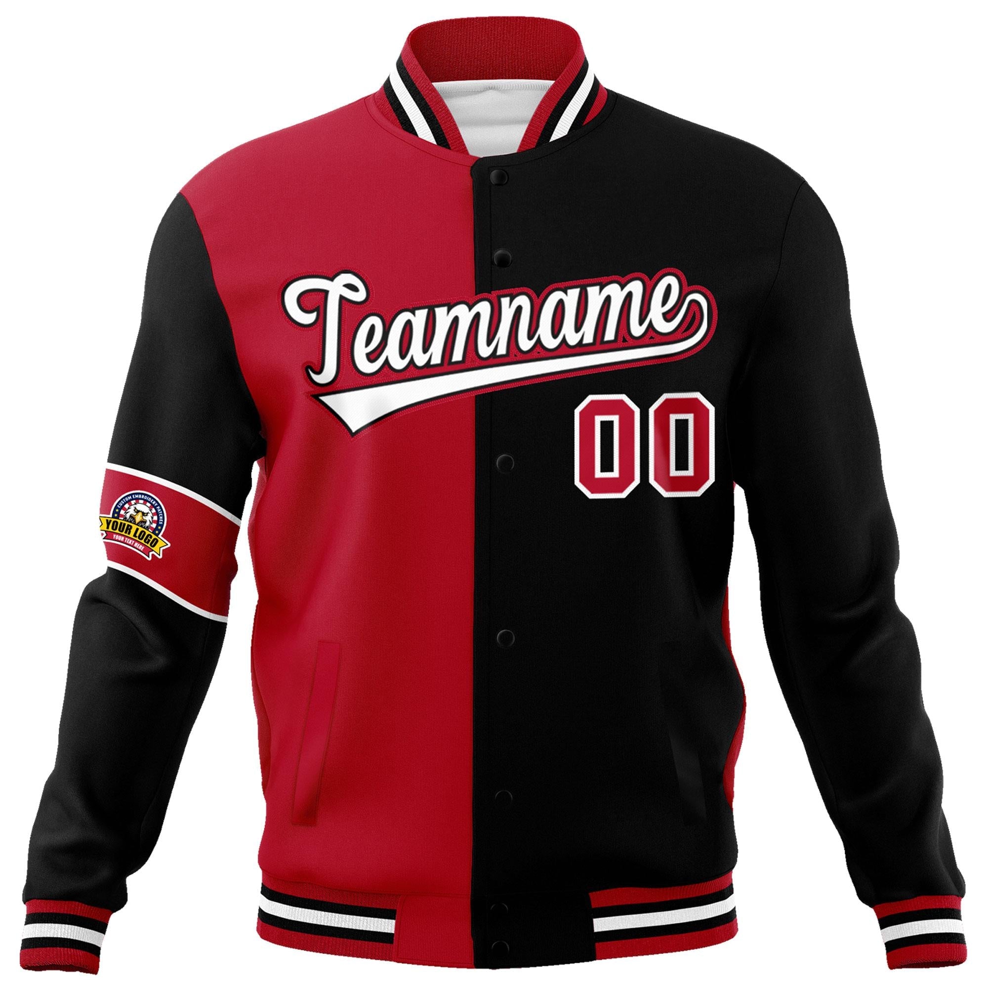 Custom Red Black-White Letterman Two Tone Full-Snap Split Fashion Jacket