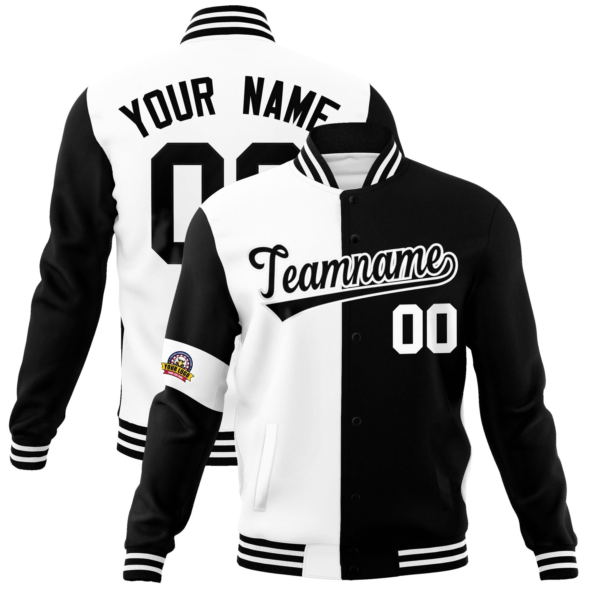 Custom White Black Letterman Two Tone Full-Snap Split Fashion Jacket