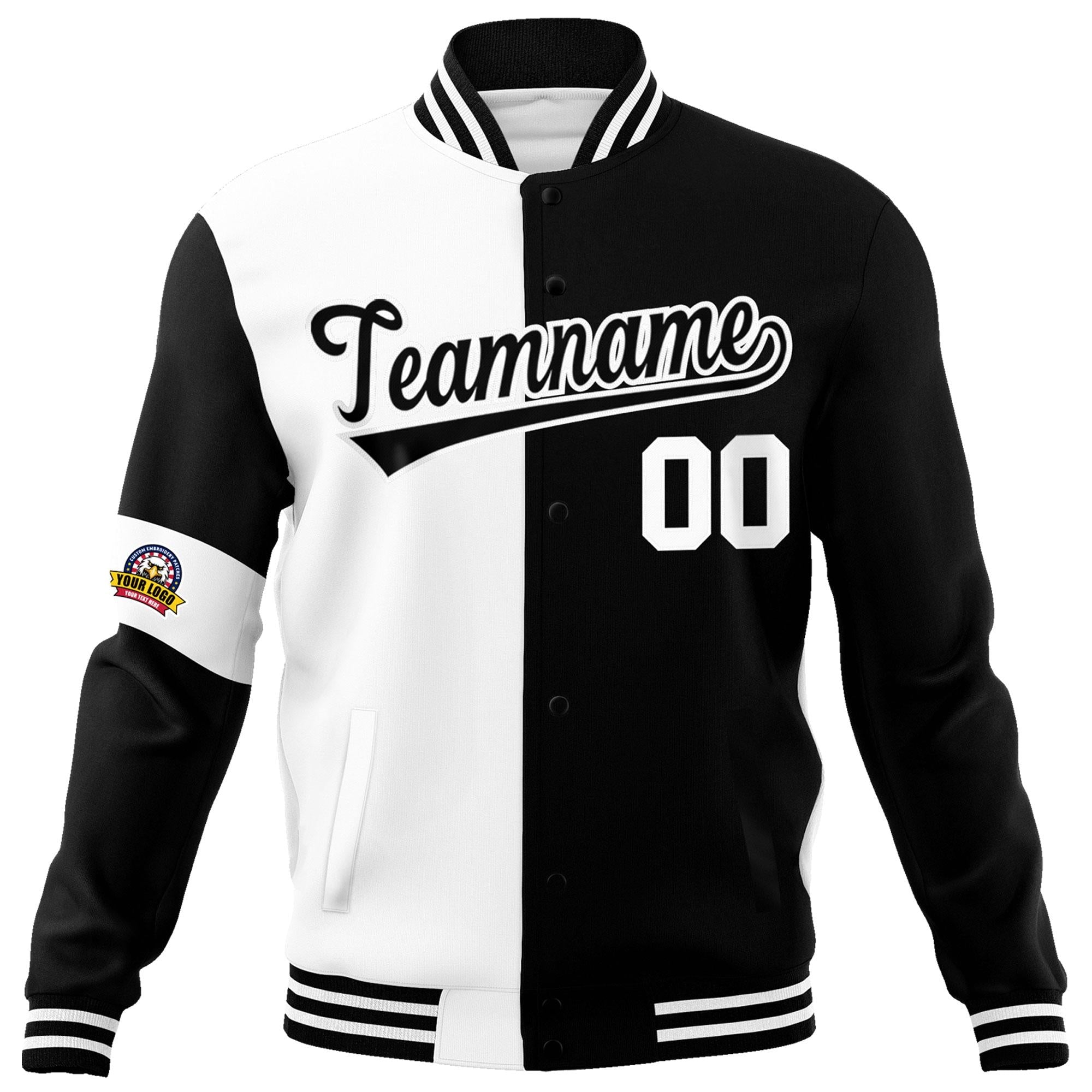 Custom White Black Letterman Two Tone Full-Snap Split Fashion Jacket