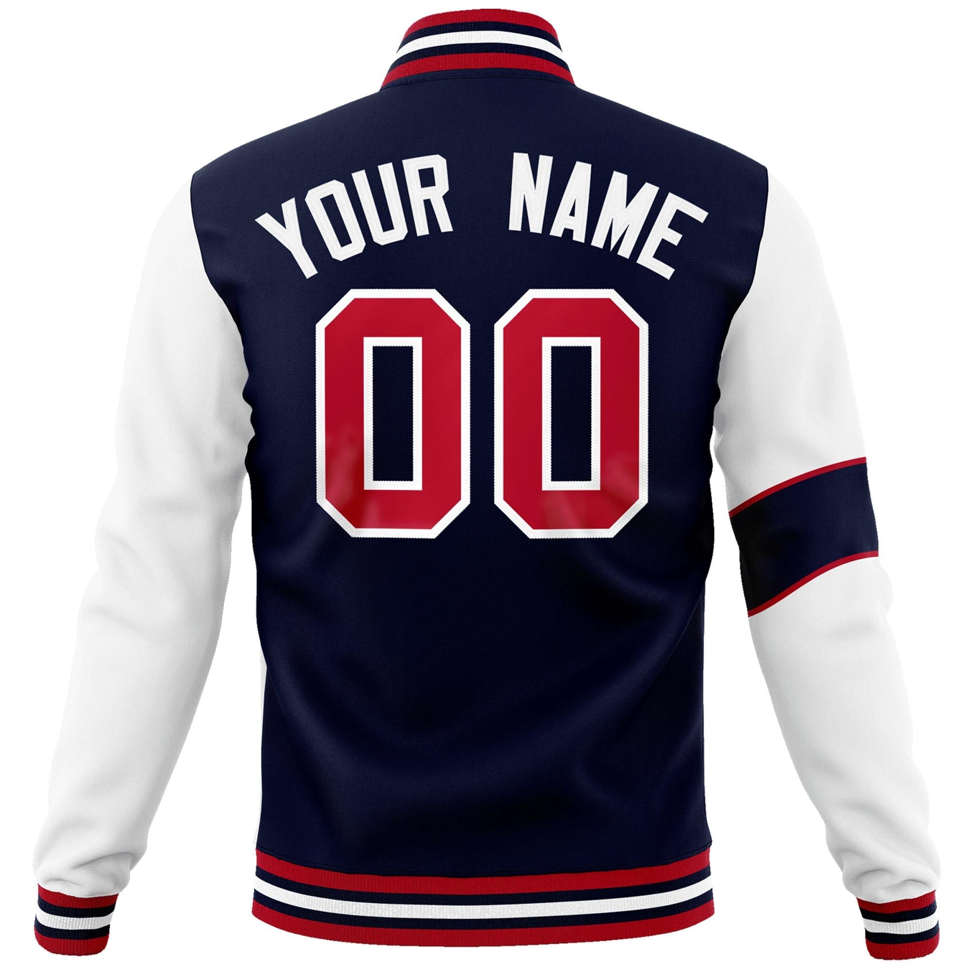 Custom Navy White-Red Letterman Two Tone Full-Snap Split Fashion Jacket