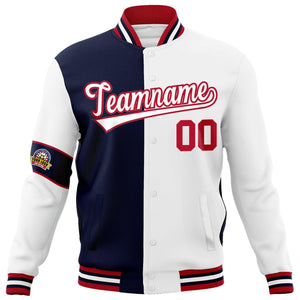 Custom Navy White-Red Letterman Two Tone Full-Snap Split Fashion Jacket