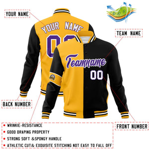 Custom Gold Black-Purple Letterman Two Tone Full-Snap Split Fashion Jacket