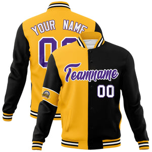 Custom Gold Black-Purple Letterman Two Tone Full-Snap Split Fashion Jacket