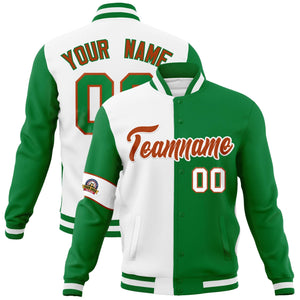 Custom White Kelly Green-Orange Letterman Two Tone Full-Snap Split Fashion Jacket