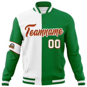 Custom White Kelly Green-Orange Letterman Two Tone Full-Snap Split Fashion Jacket