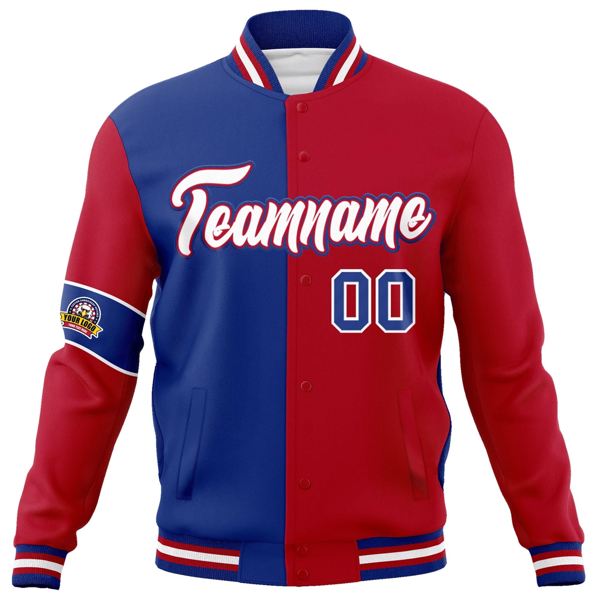 Custom Royal Red-White Letterman Two Tone Full-Snap Split Fashion Jacket