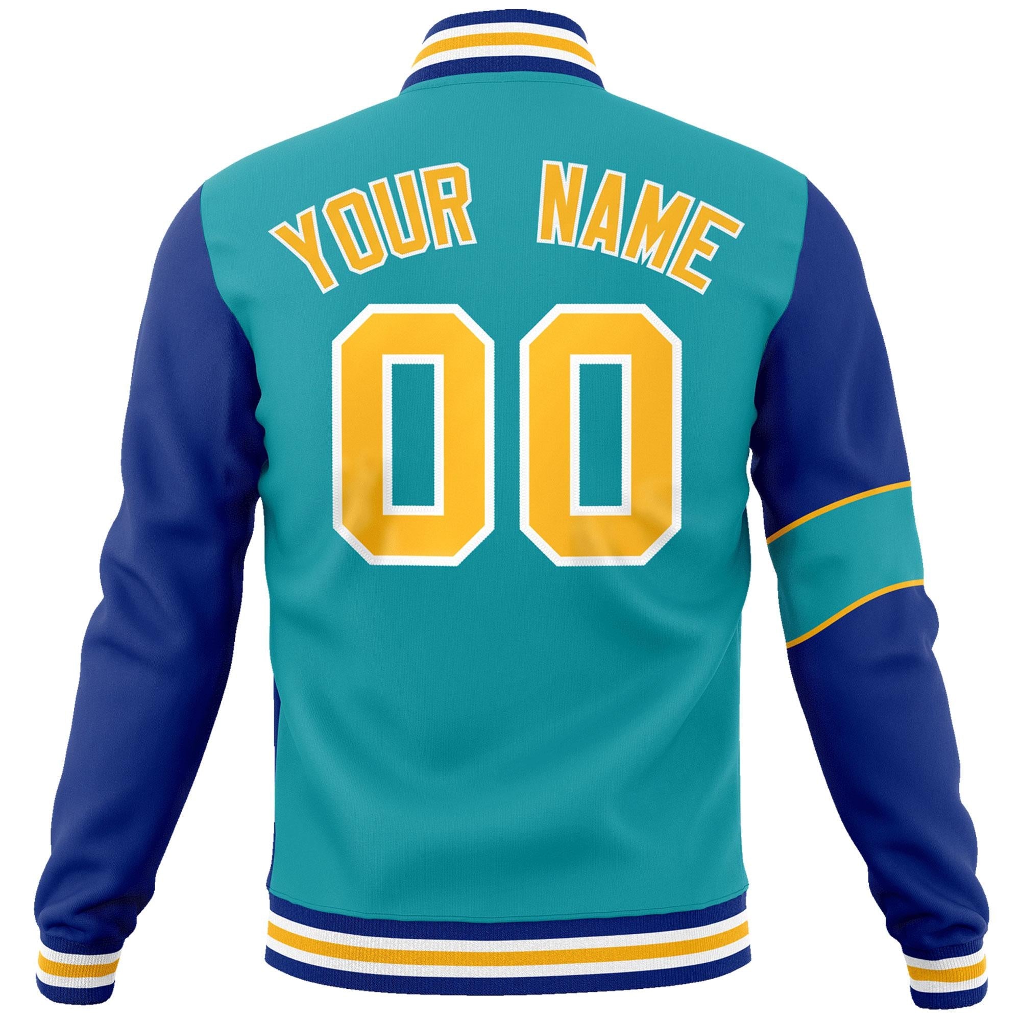 Custom Aqua Royal-Gold Letterman Two Tone Full-Snap Split Fashion Jacket