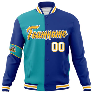 Custom Aqua Royal-Gold Letterman Two Tone Full-Snap Split Fashion Jacket