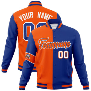 Custom Orange Royal-White Letterman Two Tone Full-Snap Split Fashion Jacket