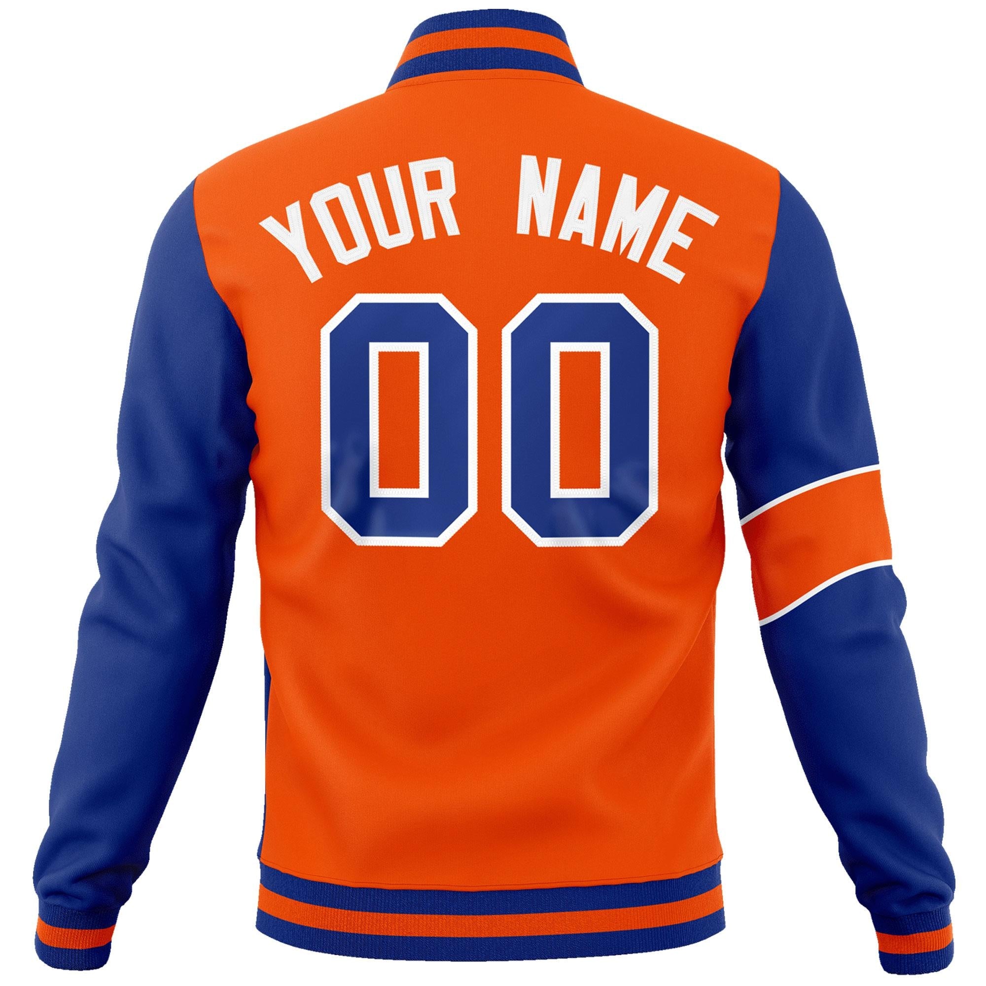 Custom Orange Royal-White Letterman Two Tone Full-Snap Split Fashion Jacket