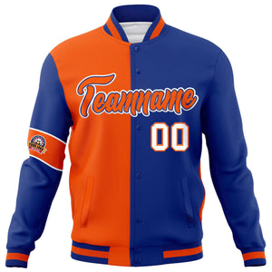 Custom Orange Royal-White Letterman Two Tone Full-Snap Split Fashion Jacket