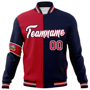 Custom Red Navy-White Letterman Two Tone Full-Snap Split Fashion Jacket