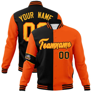 Custom Black Orange-Gold Letterman Two Tone Full-Snap Split Fashion Jacket