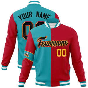 Custom Aqua Red-Black Letterman Two Tone Full-Snap Split Fashion Jacket