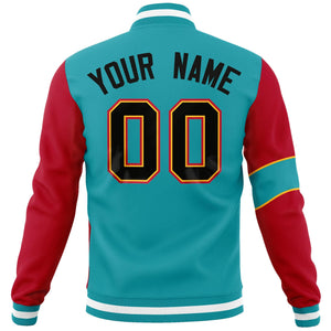 Custom Aqua Red-Black Letterman Two Tone Full-Snap Split Fashion Jacket