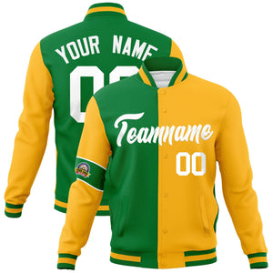 Custom Kelly Green Gold-White Letterman Two Tone Full-Snap Split Fashion Jacket